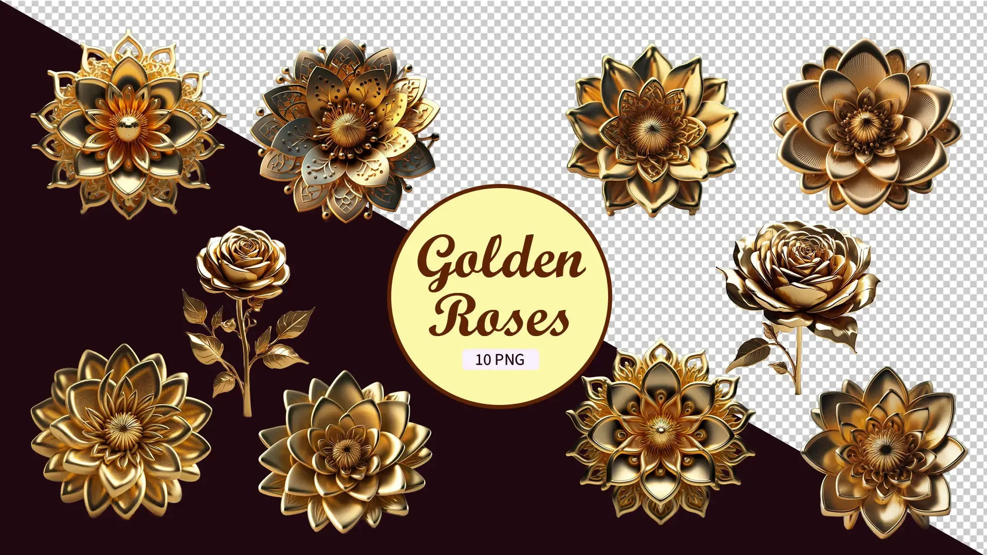 Luxurious 3D Golden Roses Elements Pack
